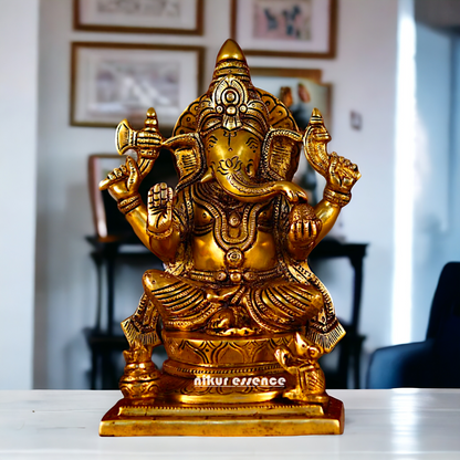 Brass Ganesha Vinayaka Pital murti - 8.5 inches Nikuressence