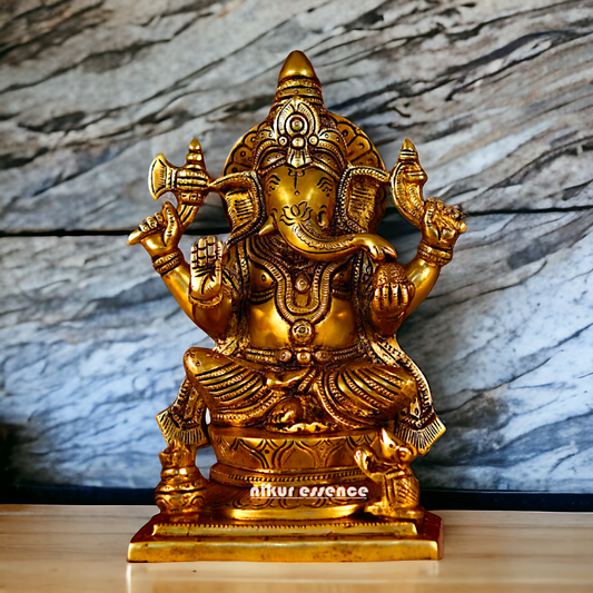 Brass Ganesha Vinayaka Pital murti - 8.5 inches Nikuressence