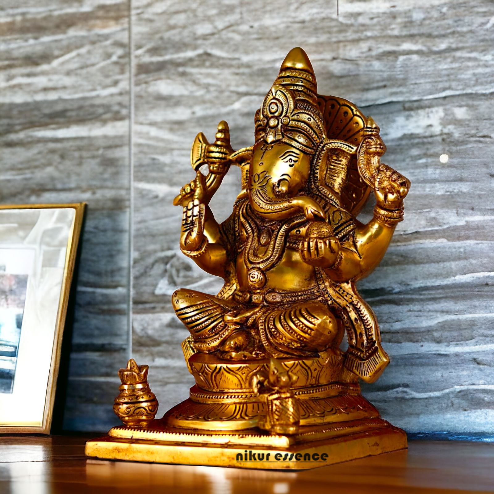 Brass Ganesha Vinayaka Pital murti - 8.5 inches Nikuressence