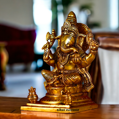Brass Ganesha Vinayaka Pital murti - 8.5 inches Nikuressence