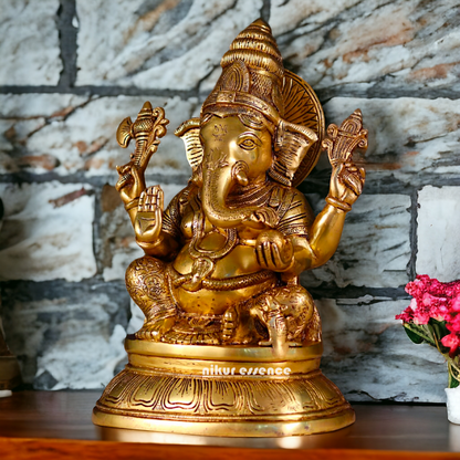 Ganesha Vinayaka Pure Brass statue - 16.5 Inches Nikuressence