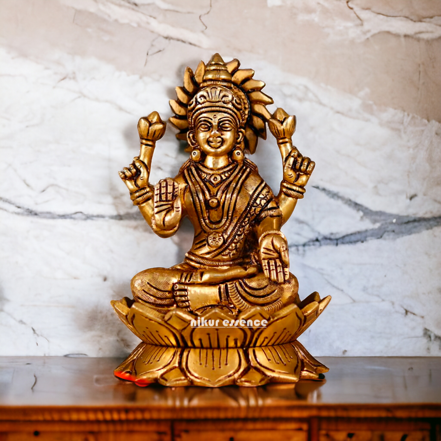 Ganesha Lakshmi Seated on Lotus Brass statue - 7 Inches Nikuressence