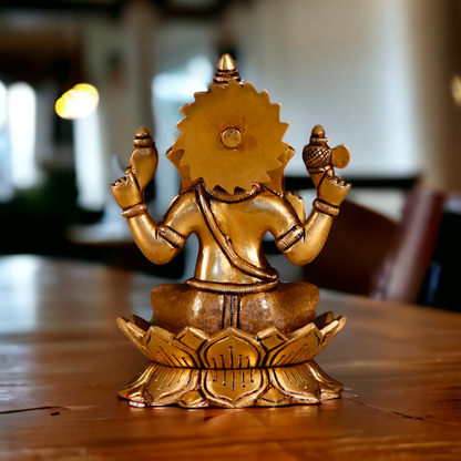 Ganesha Lakshmi Seated on Lotus Brass statue - 7 Inches Nikuressence