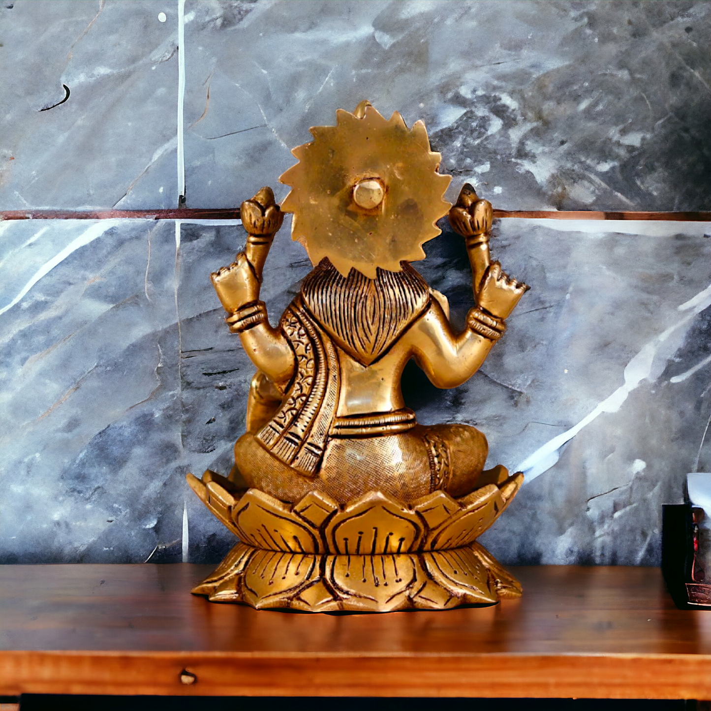 Ganesha Lakshmi Seated on Lotus Brass statue - 7 Inches Nikuressence