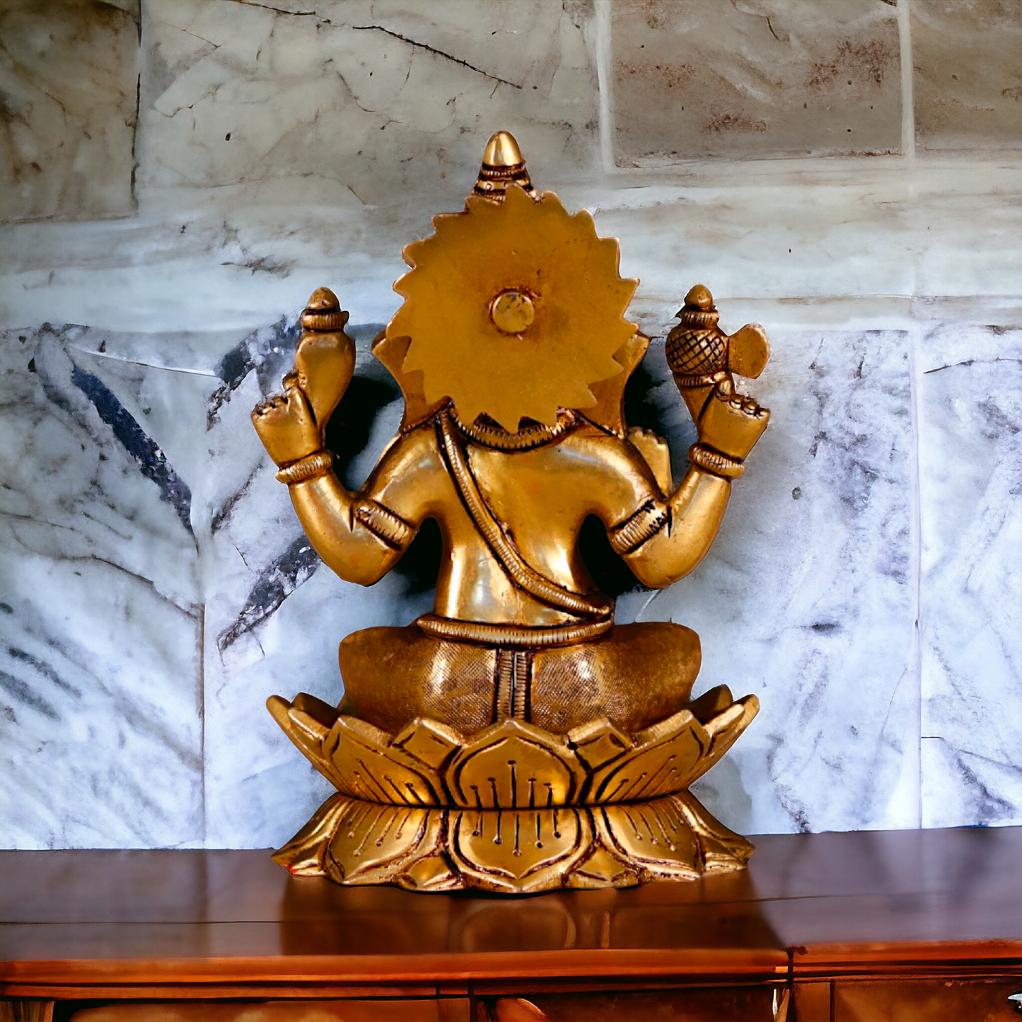 Ganesha Ganpati setting on Lotus antique Brass Idol - 7 Inches Nikuressence