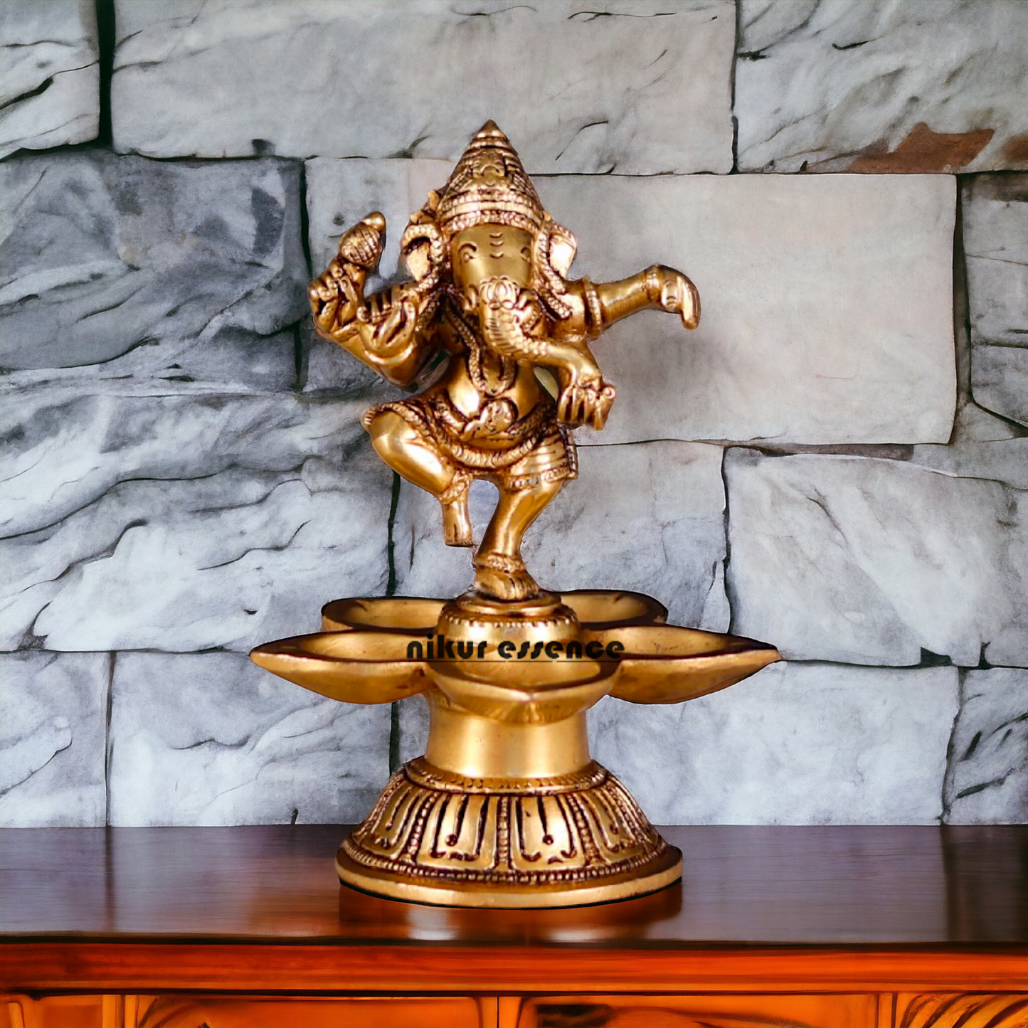 Ganesha Dancing with diya Pital brass - 5.5 Inches Nikuressence