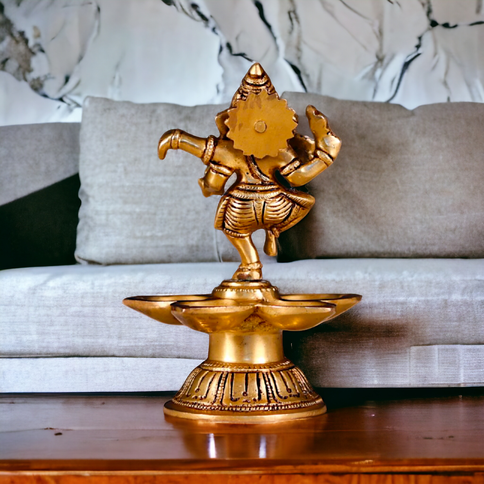 Ganesha Dancing with diya Pital brass - 5.5 Inches Nikuressence