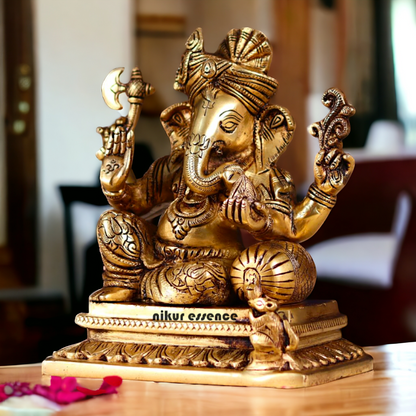 Pital Ganesha Pure Brass idol - 8 Inches Nikuressence