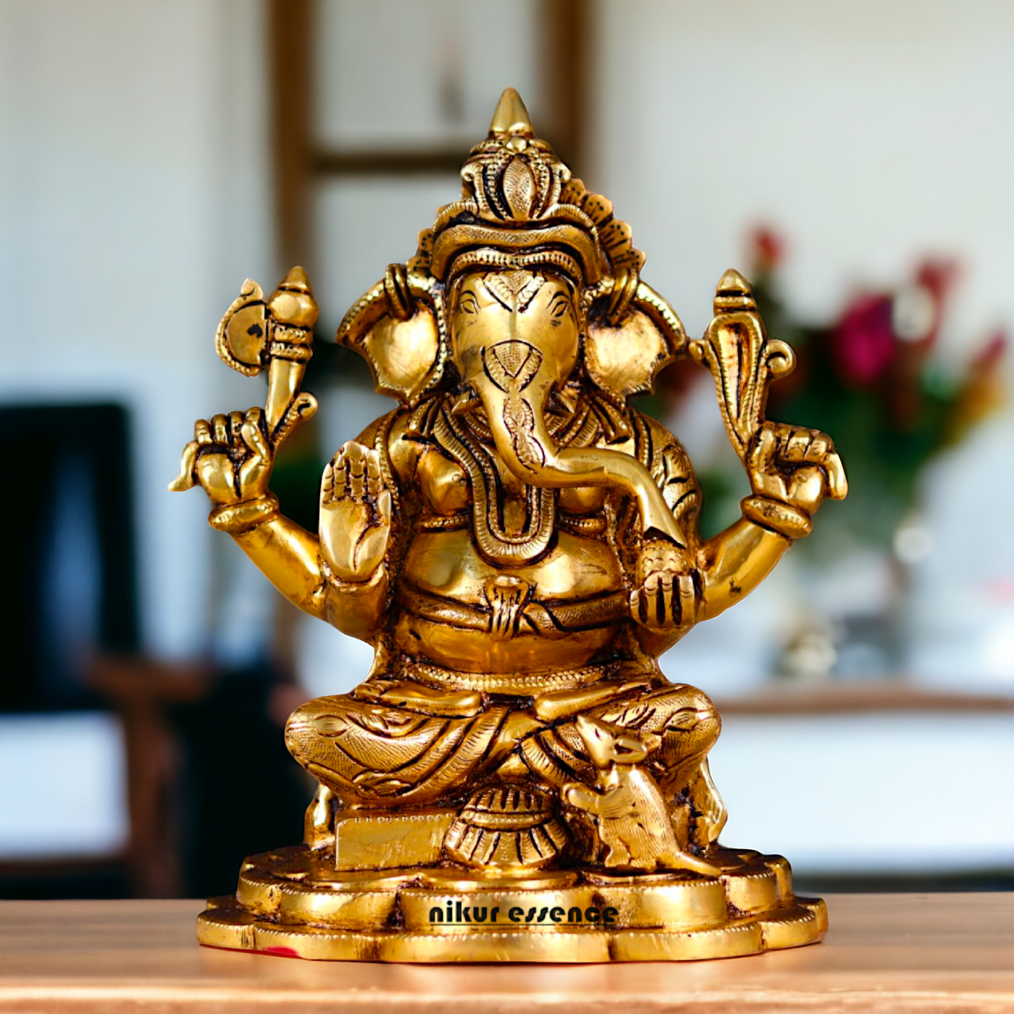 Solid Brass Ganesha Ganpati Pital idol - 9 Inches Nikuressence