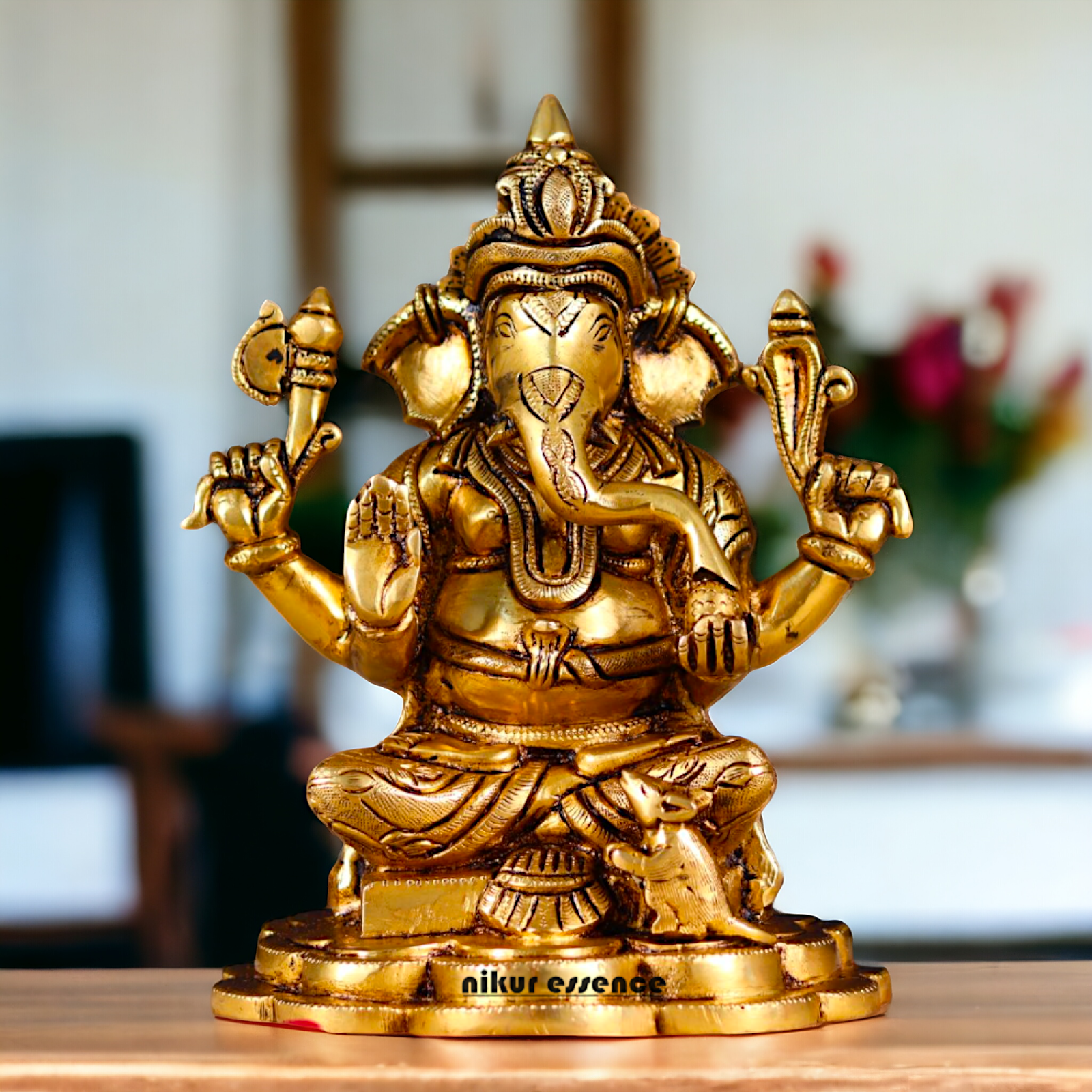 Solid Brass Ganesha Ganpati Pital idol - 9 Inches Nikuressence