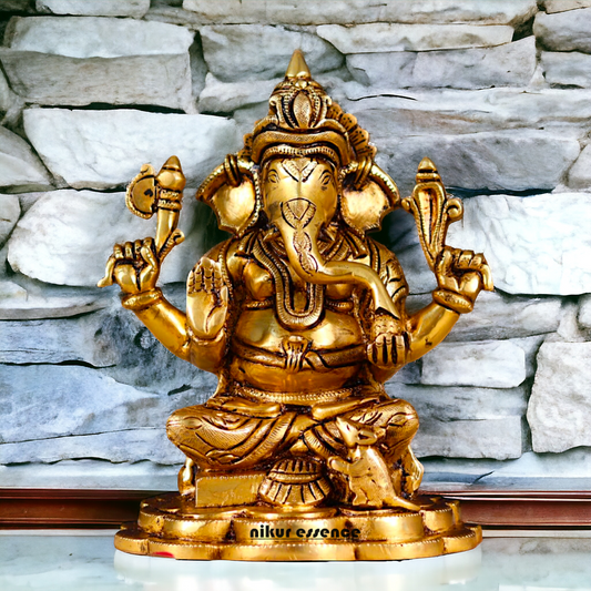 Solid Brass Ganesha Ganpati Pital idol - 9 Inches Nikuressence