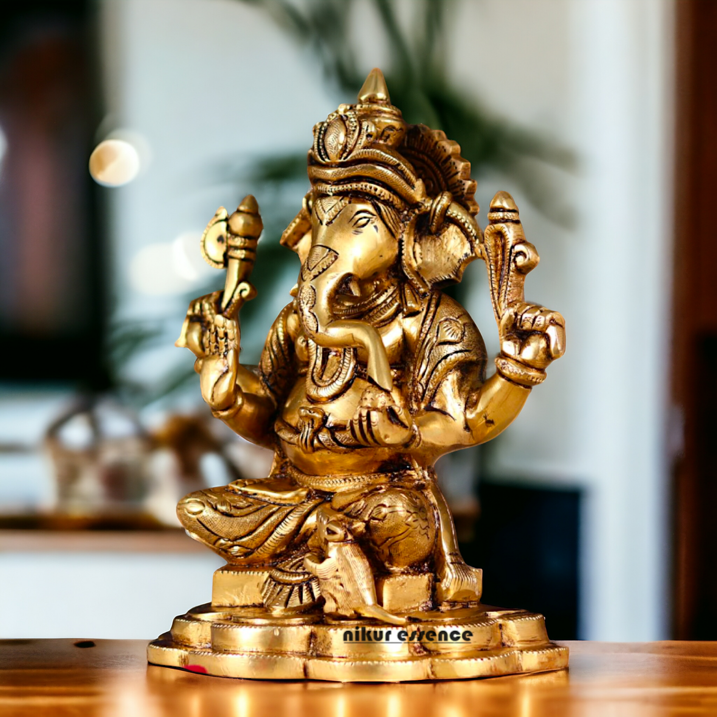 Solid Brass Ganesha Ganpati Pital idol - 9 Inches Nikuressence