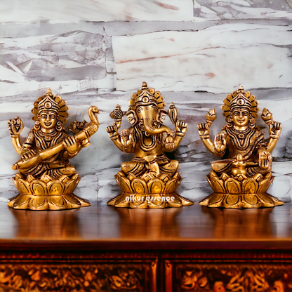 Lakshmi Ganesha Saraswati Pital Brass idol - 4.5 Inches Nikuressence