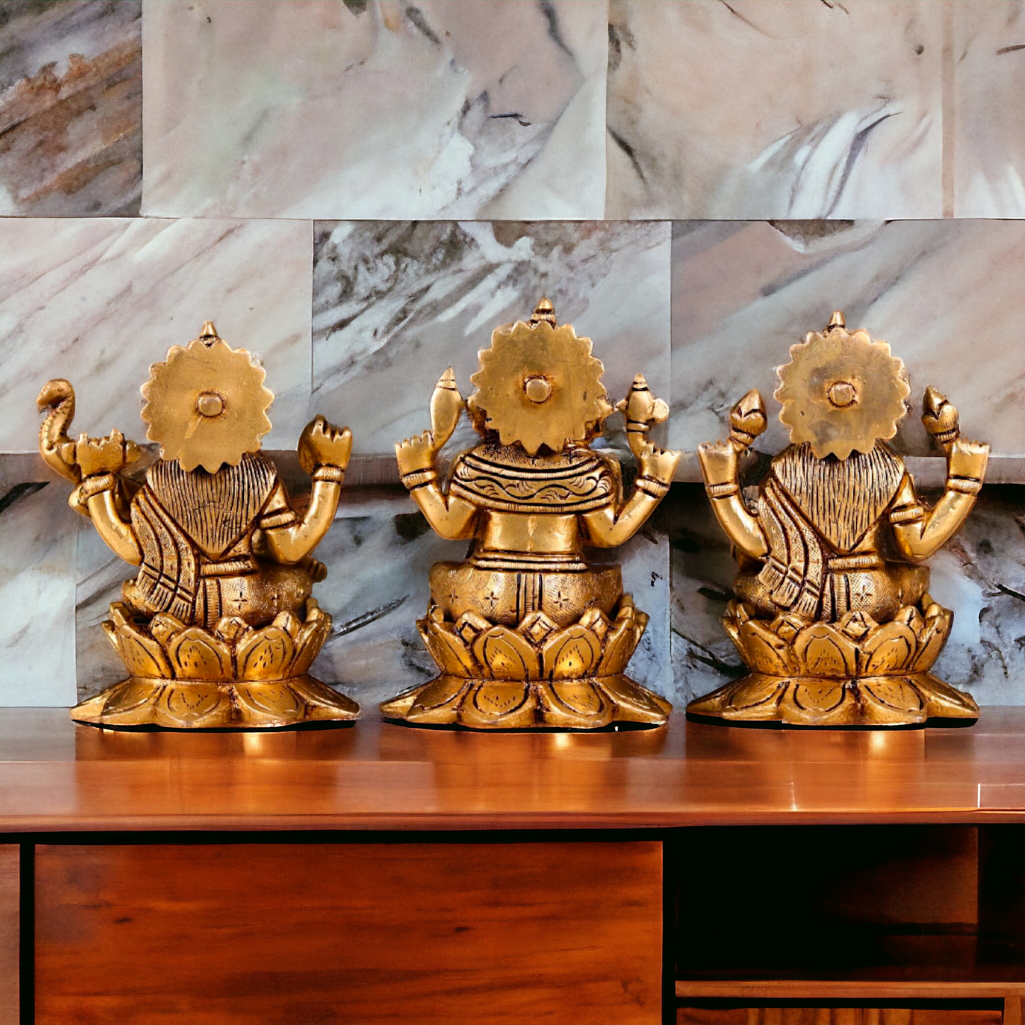 Lakshmi Ganesha Saraswati Pital Brass idol - 4.5 Inches Nikuressence