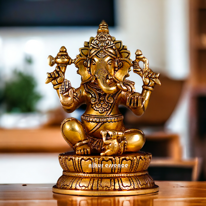 Pital Ganesha Antique Brass idol - 8.5 Inches Nikuressence