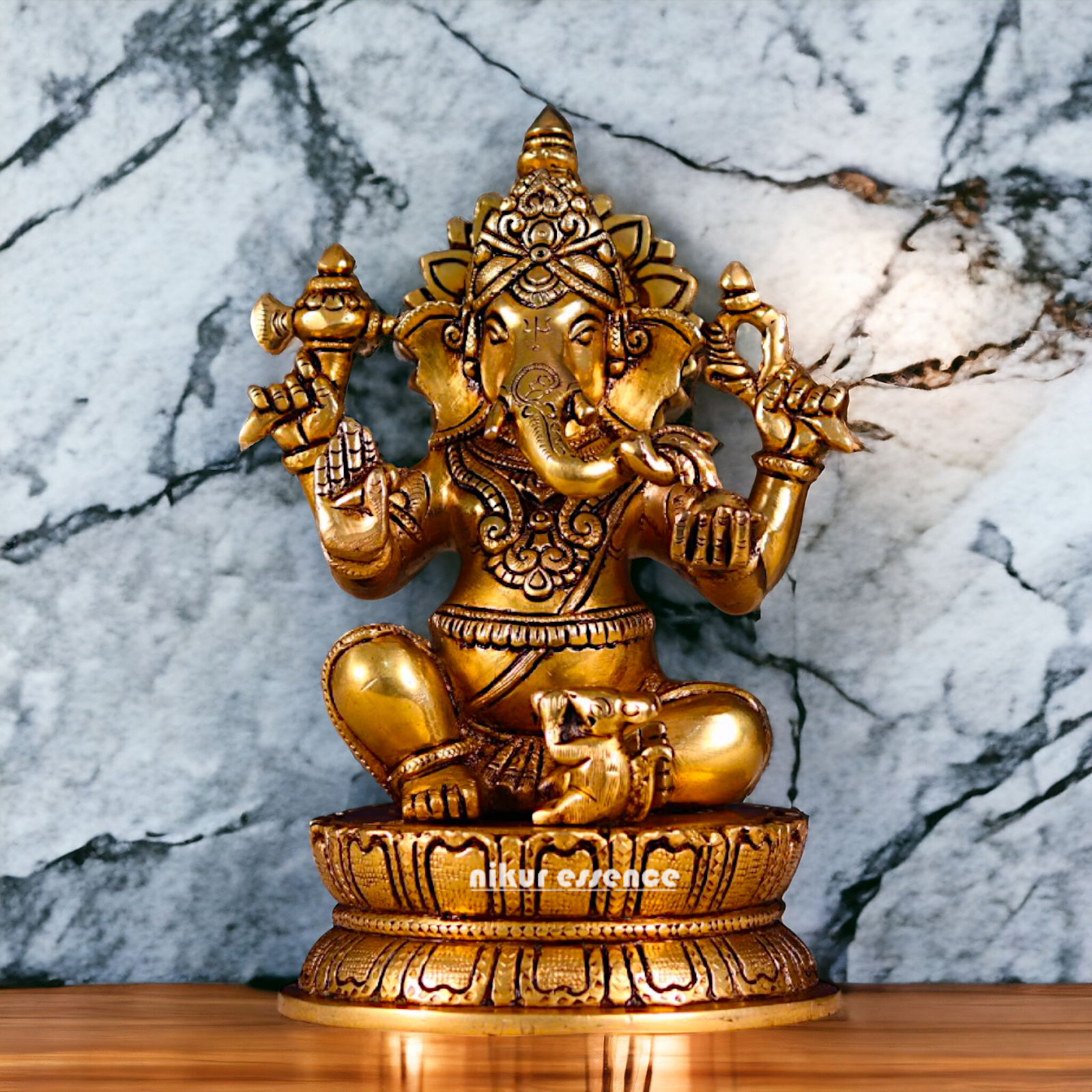 Pital Ganesha Antique Brass idol - 8.5 Inches Nikuressence