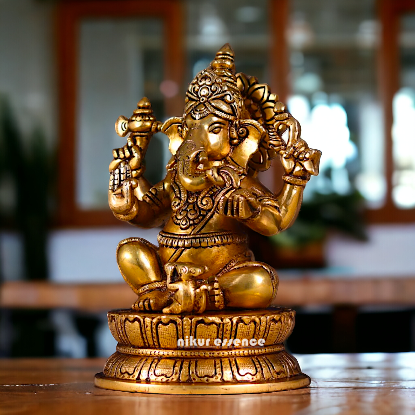 Pital Ganesha Antique Brass idol - 8.5 Inches Nikuressence
