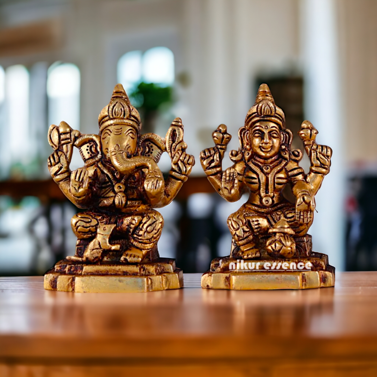 Lakshmi Ganesha Pital Antique Brass idol - 3.5 Inches Nikuressence