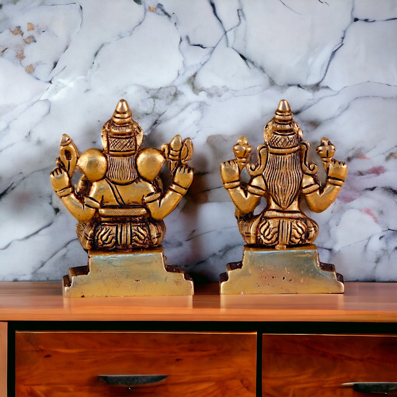 Lakshmi Ganesha Pital Antique Brass idol - 3.5 Inches Nikuressence