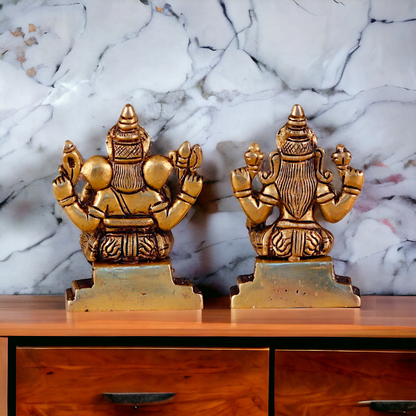 Lakshmi Ganesha Pital Antique Brass idol - 3.5 Inches Nikuressence