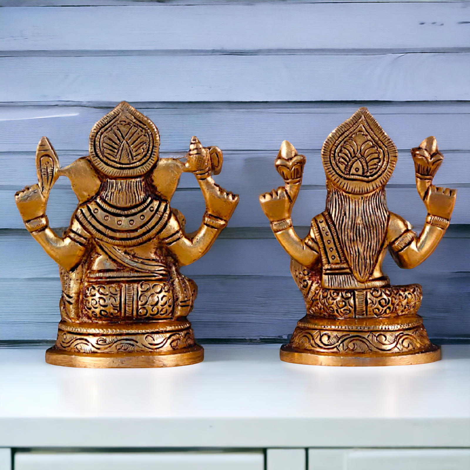 Ganesha Lakshmi Pital Antique Brass idol - 4 Inches Nikuressence