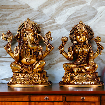 Antique Brass Lakshmi Ganesha Pital idol - 6.1 Inches Nikuressence