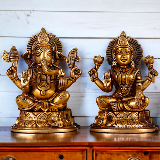 Antique Brass Lakshmi Ganesha Pital idol - 6.1 Inches Nikuressence