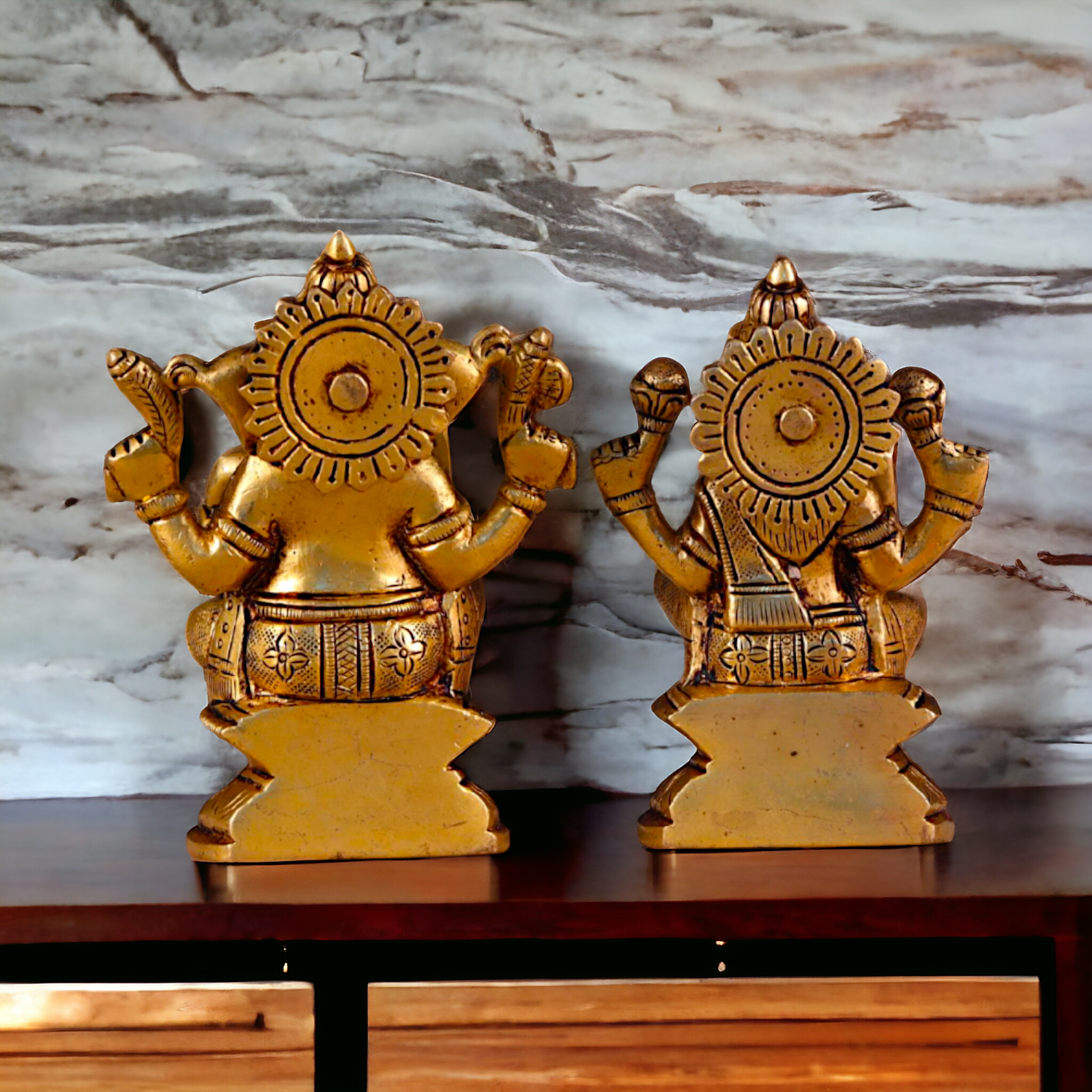 Antique Brass Lakshmi Ganesha Sitting Pital Idol - 4.8 inches Nikuressence