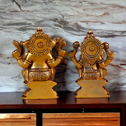 Antique Brass Lakshmi Ganesha Sitting Pital Idol - 4.8 inches Nikuressence