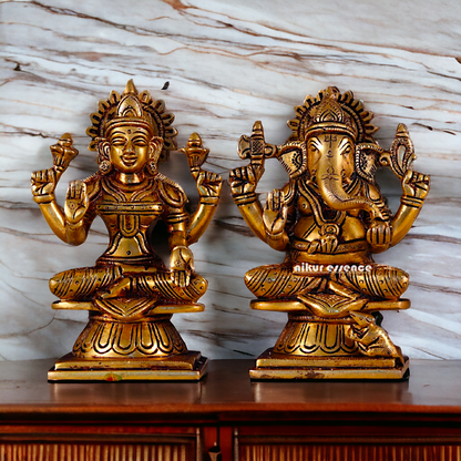 Pital Lakshmi Ganesha Sitting Brass Murti - 5.6 inches Nikuressence