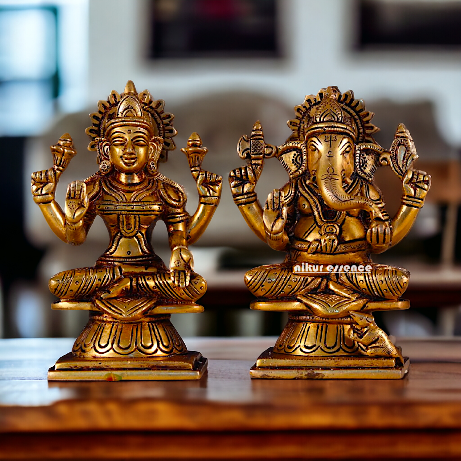 Pital Lakshmi Ganesha Sitting Brass Murti - 5.6 inches Nikuressence