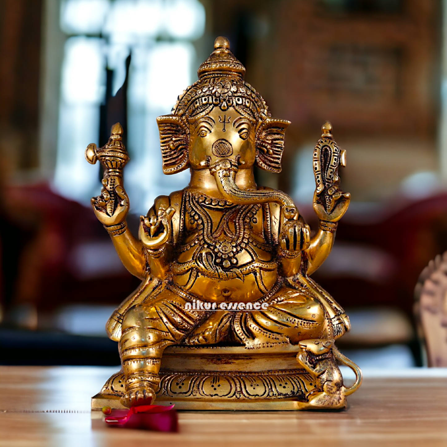 Superfine Brass Ganesha Seated Pital Murti - 10 inches Nikuressence