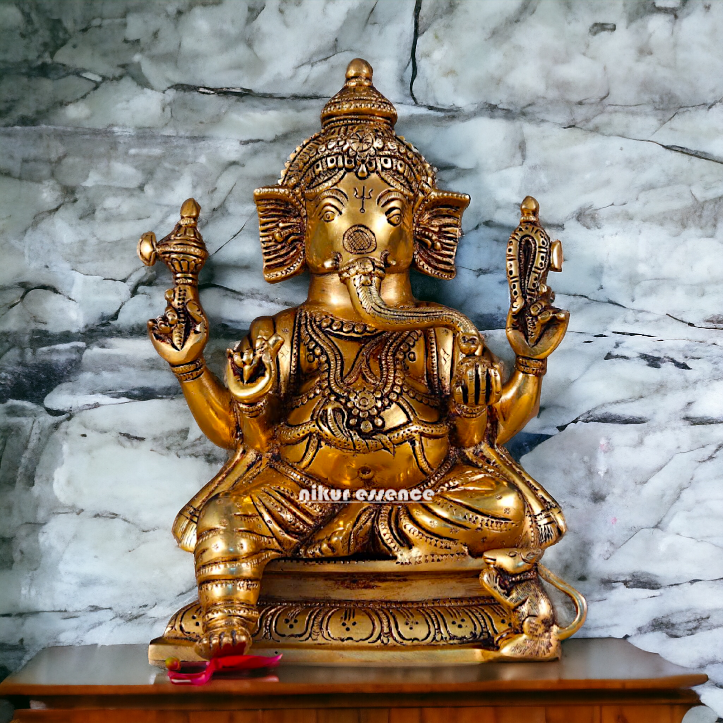 Superfine Brass Ganesha Seated Pital Murti - 10 inches Nikuressence