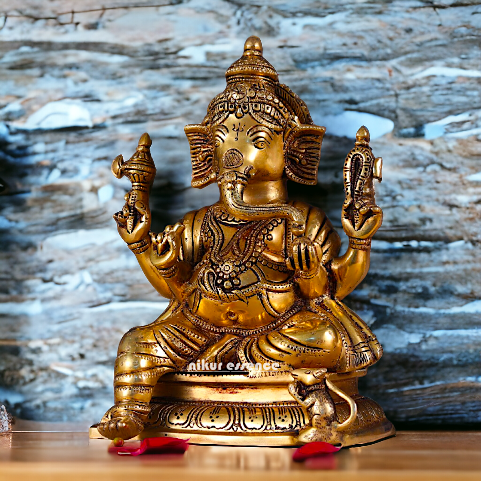 Superfine Brass Ganesha Seated Pital Murti - 10 inches Nikuressence