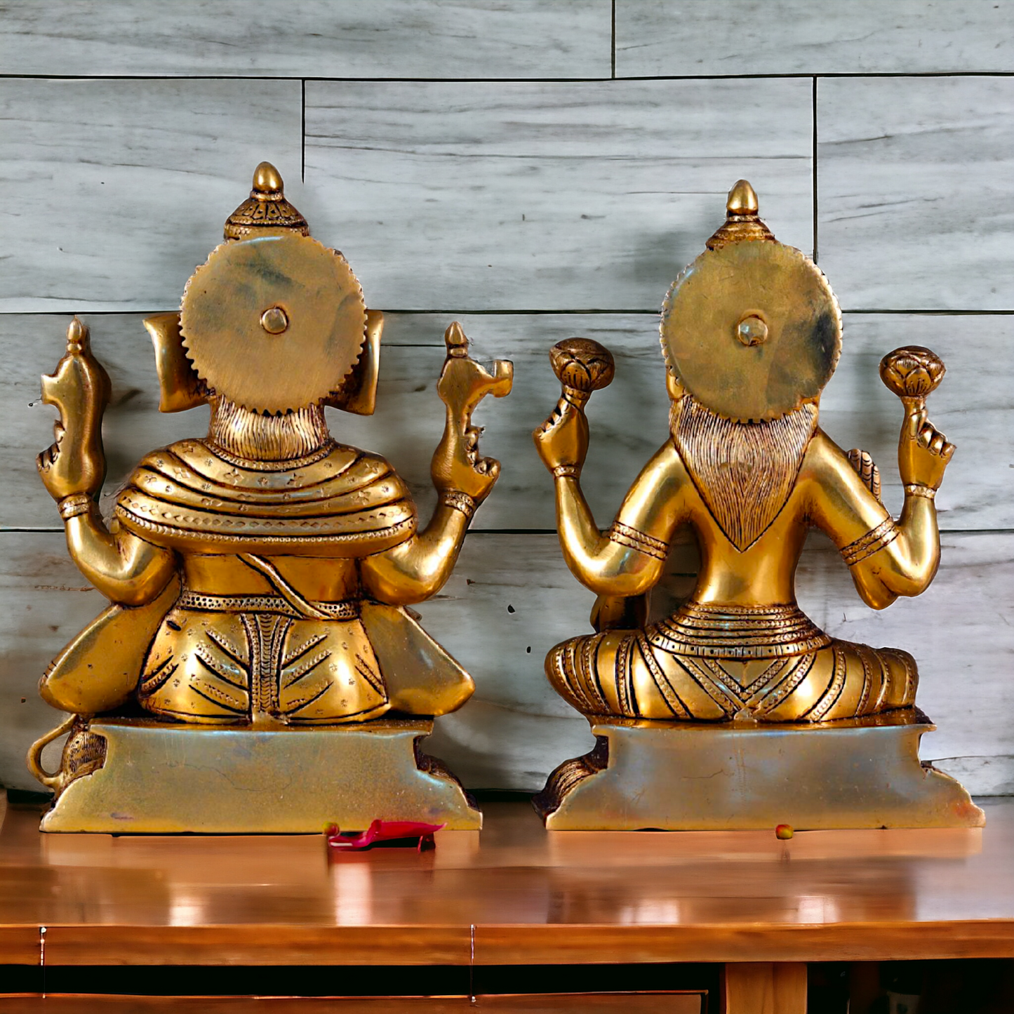 Superfine Brass Lakshmi Ganesha Seated Pital Murti - 10 inches Nikuressence