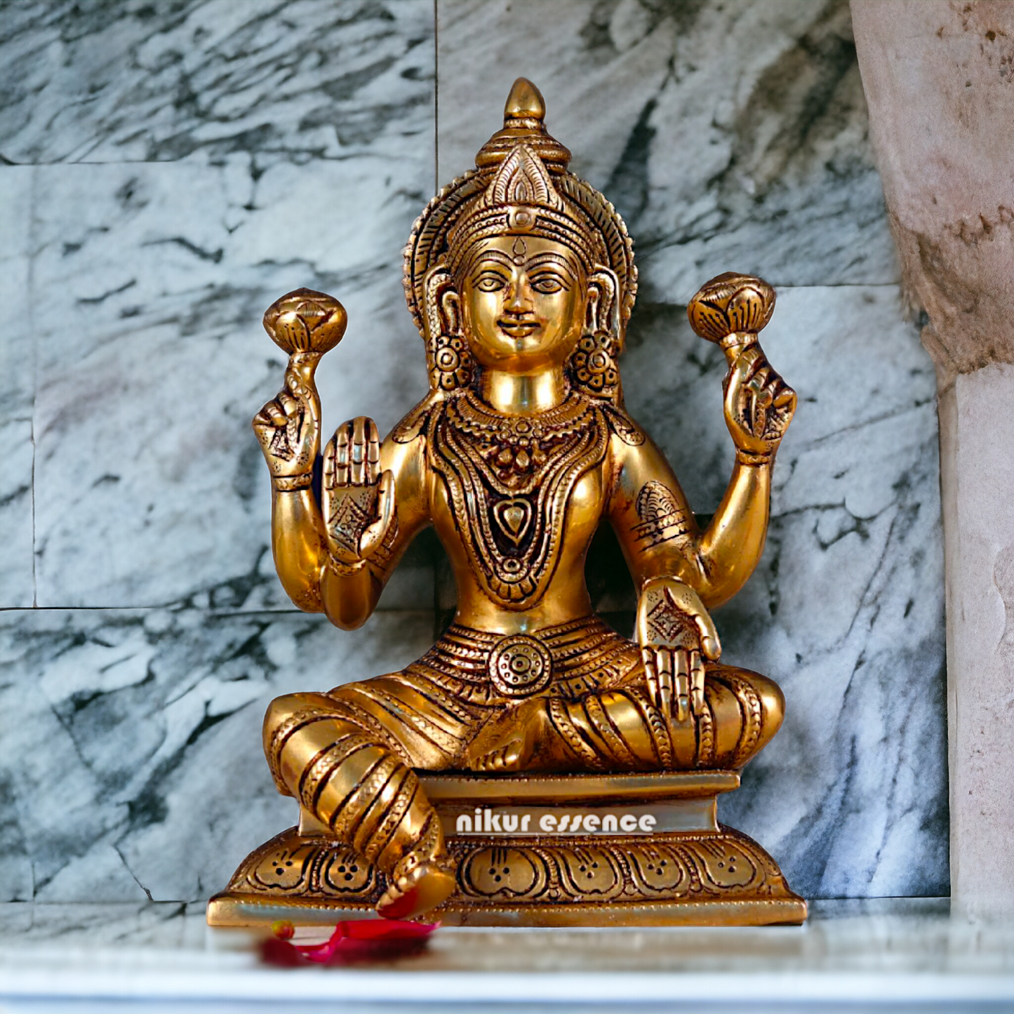 Pital Lakshmi Seated Solid Brass idol - 10 inches Nikuressence