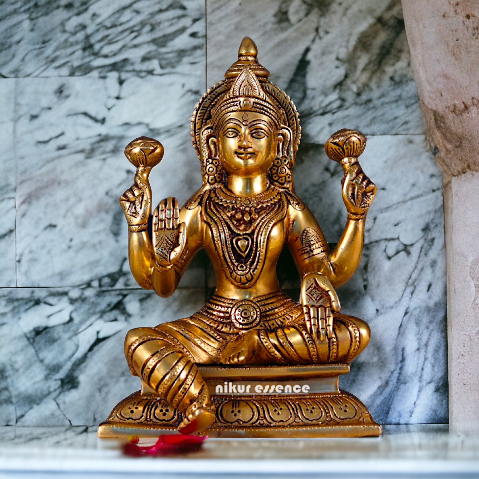 Pital Lakshmi Seated Solid Brass idol - 10 inches Nikuressence
