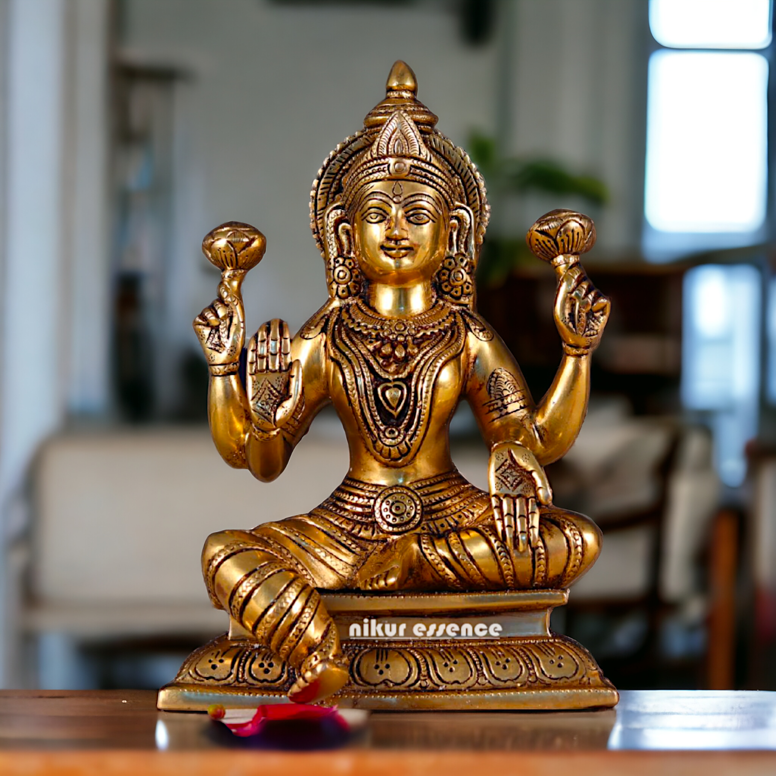 Pital Lakshmi Seated Solid Brass idol - 10 inches Nikuressence
