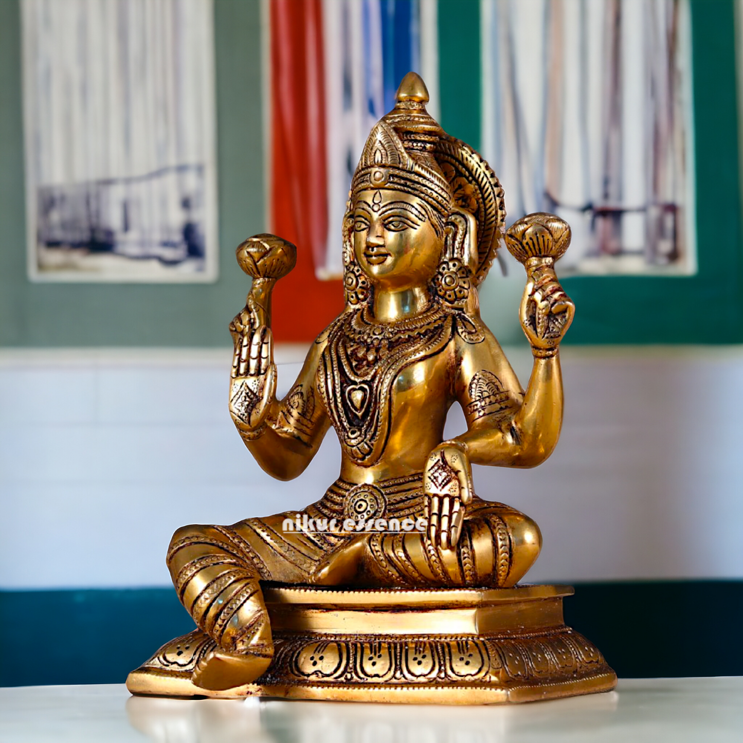 Pital Lakshmi Seated Solid Brass idol - 10 inches Nikuressence