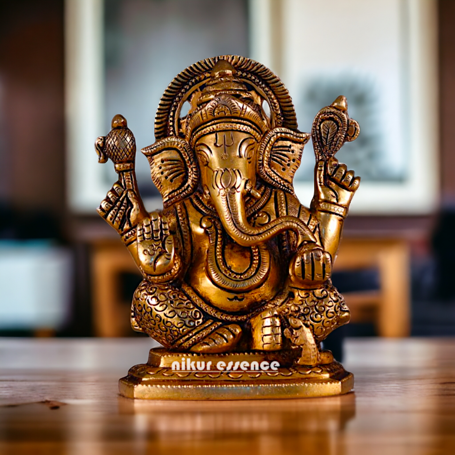 Solid Brass Ganesha Ganpati Pital Murti - 5.5 inches Nikuressence