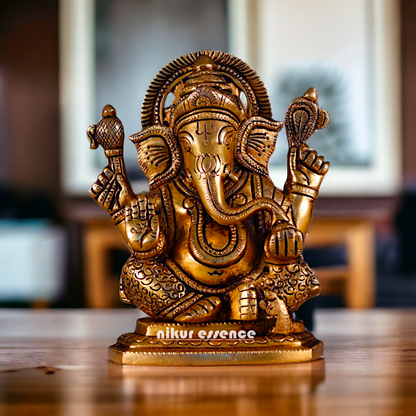 Solid Brass Ganesha Ganpati Pital Murti - 5.5 inches Nikuressence