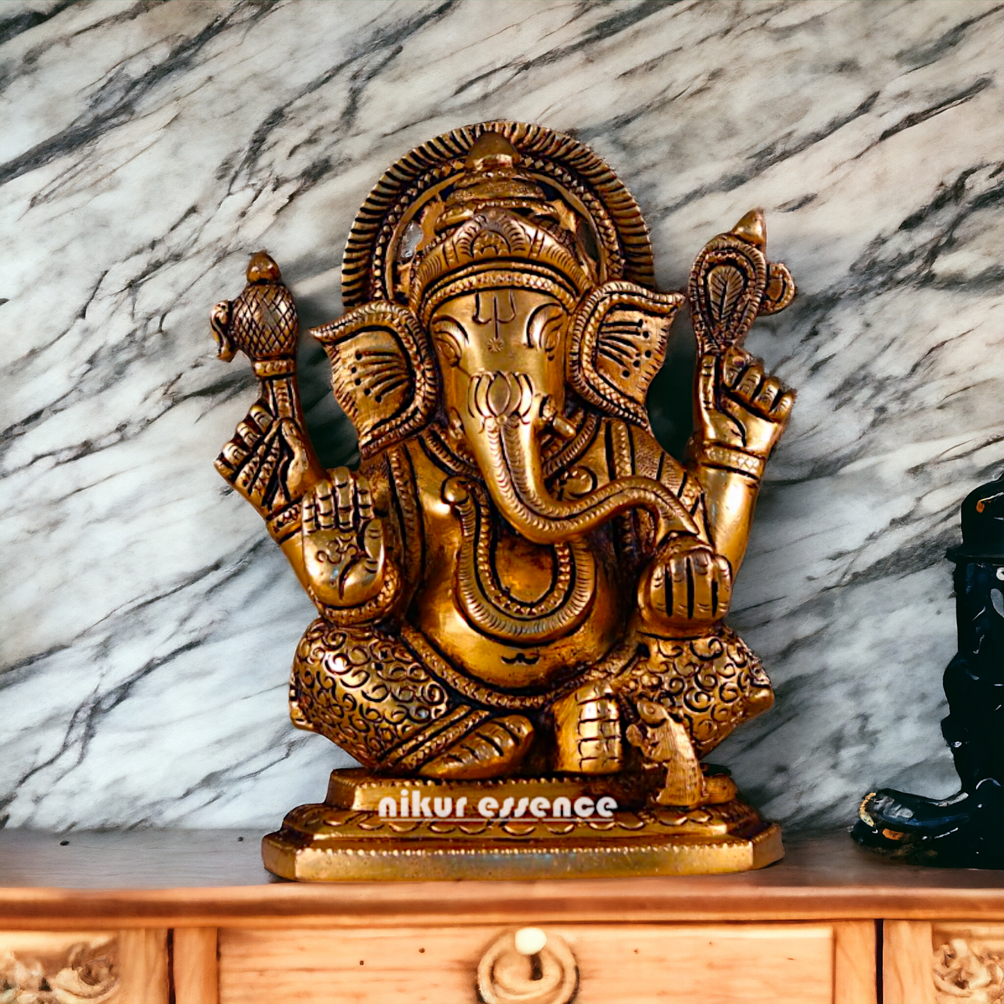 Solid Brass Ganesha Ganpati Pital Murti - 5.5 inches Nikuressence