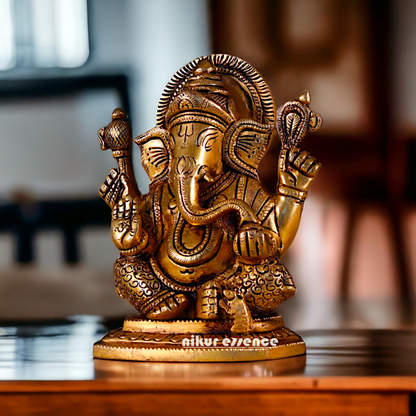 Solid Brass Ganesha Ganpati Pital Murti - 5.5 inches Nikuressence