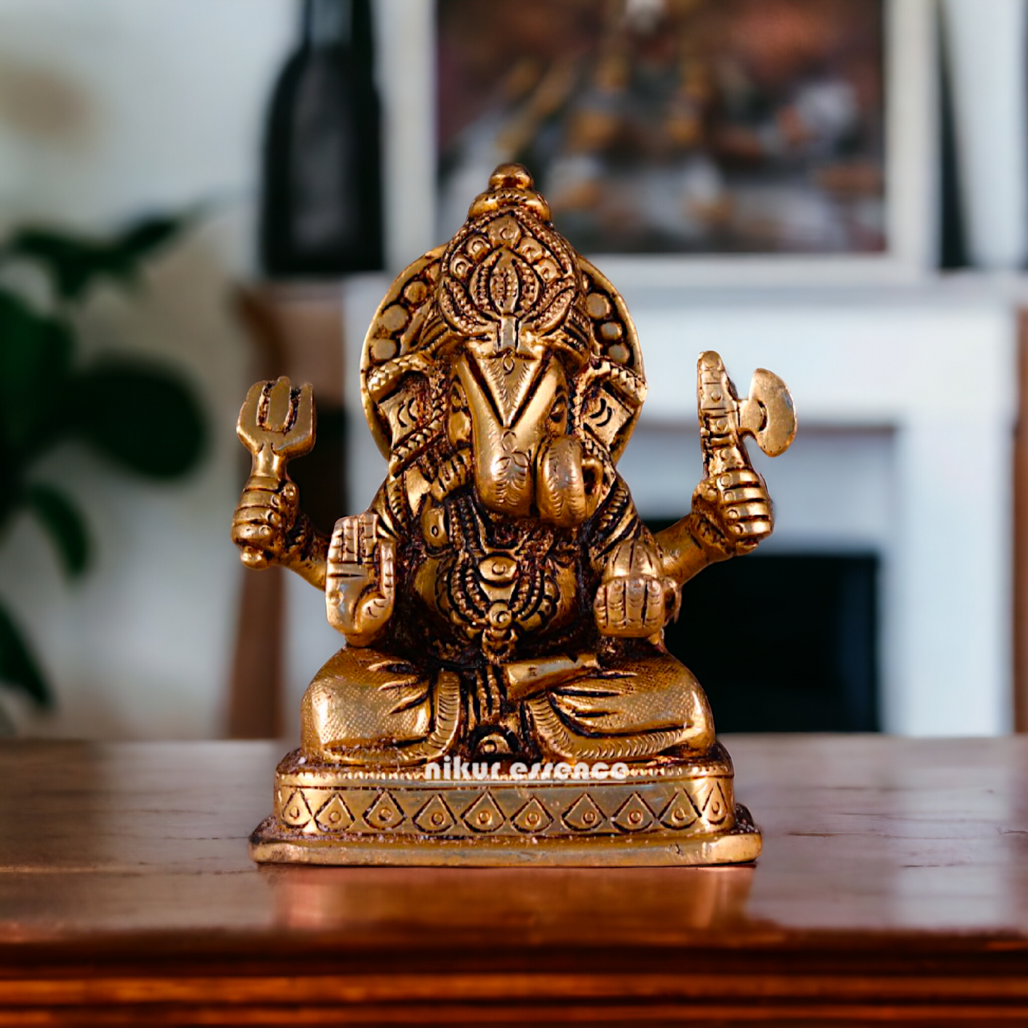 Brass Ganesha Ganpati Seated pital murti - 4 inches Nikuressence