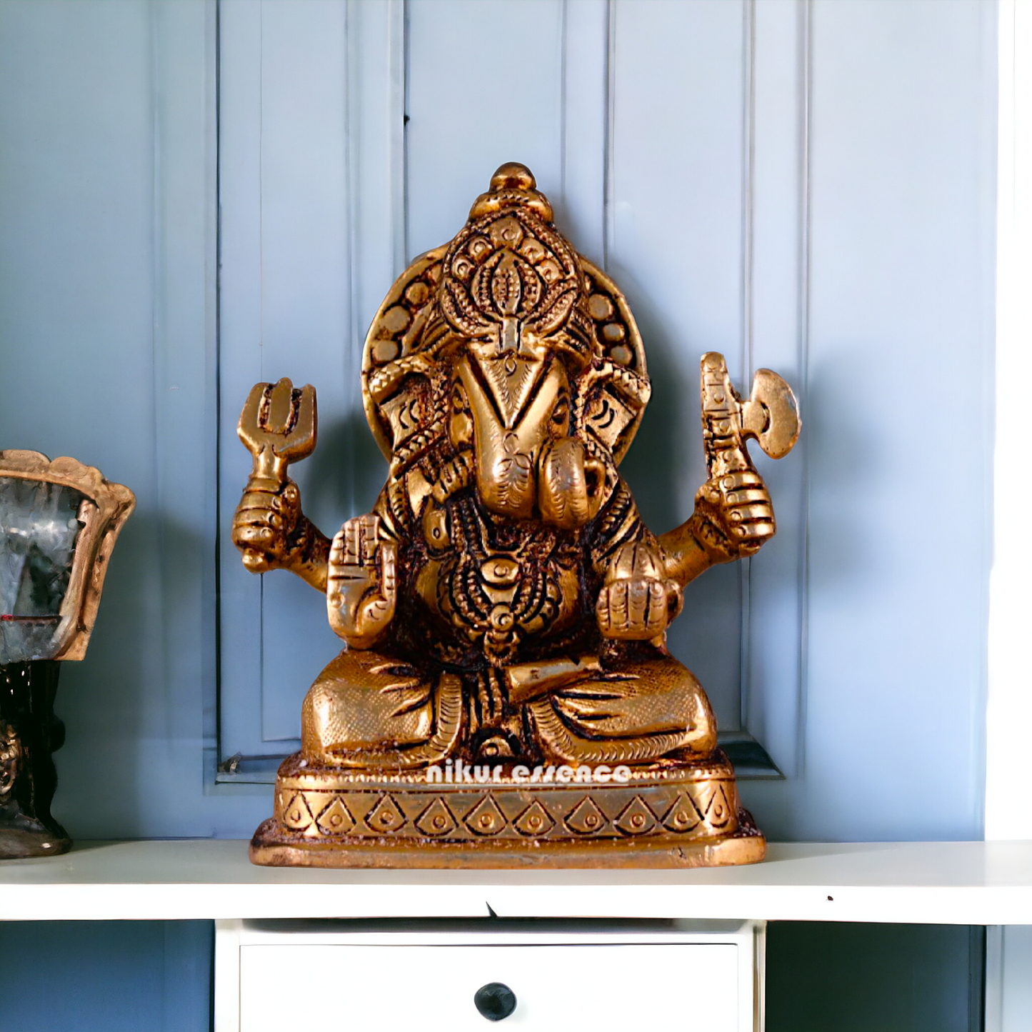 Brass Ganesha Ganpati Seated pital murti - 4 inches Nikuressence