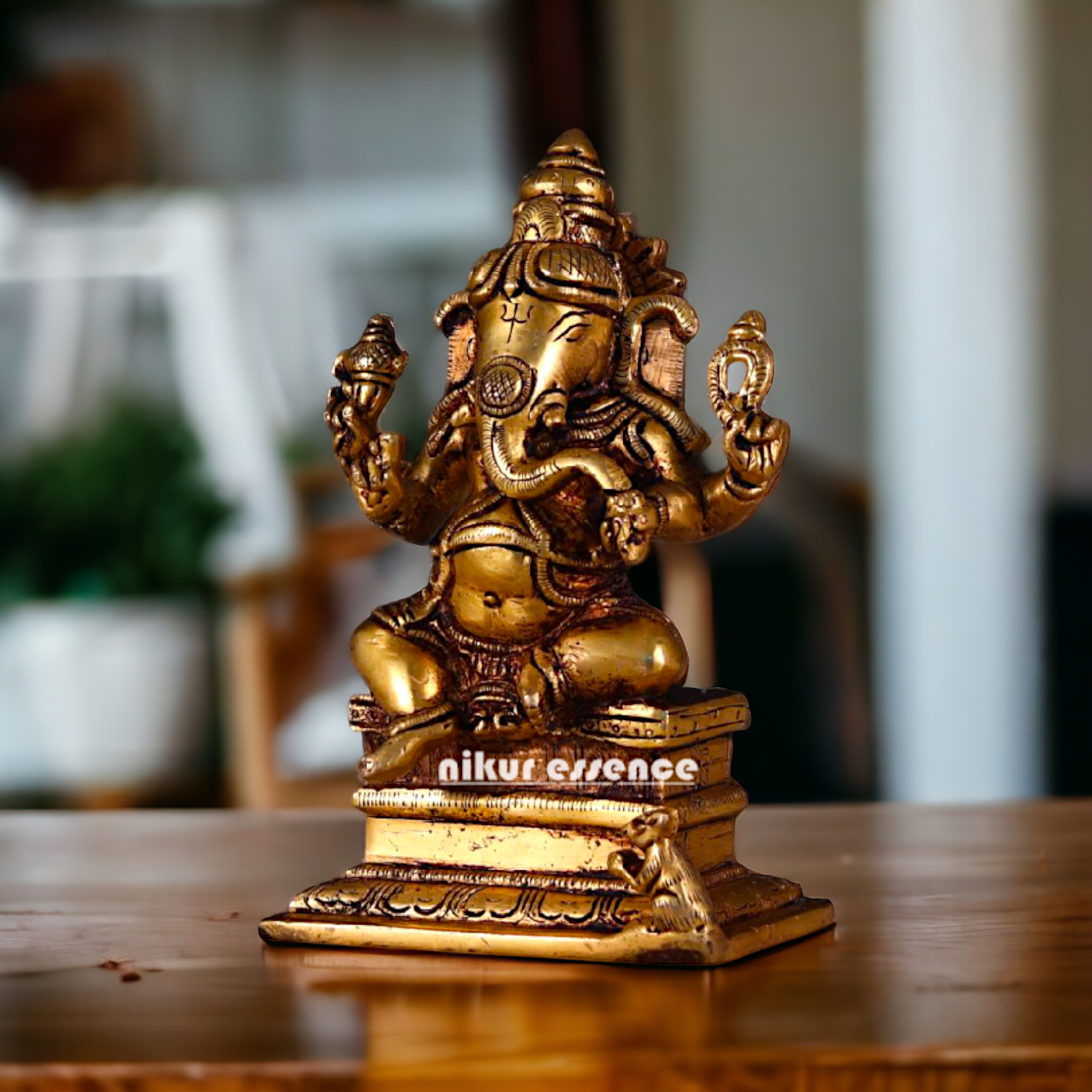 Ganesha Vinayaka Sitting pital ki murti - 6.2 inches Nikuressence
