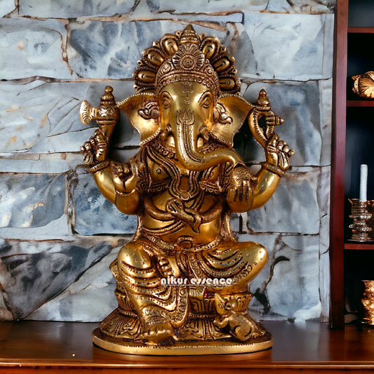 Pital Ganesha Seated Brass statue - 11 inches Nikuressence