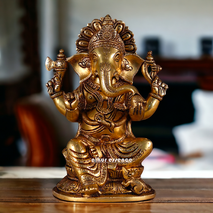 Pital Ganesha Seated Brass statue - 11 inches Nikuressence