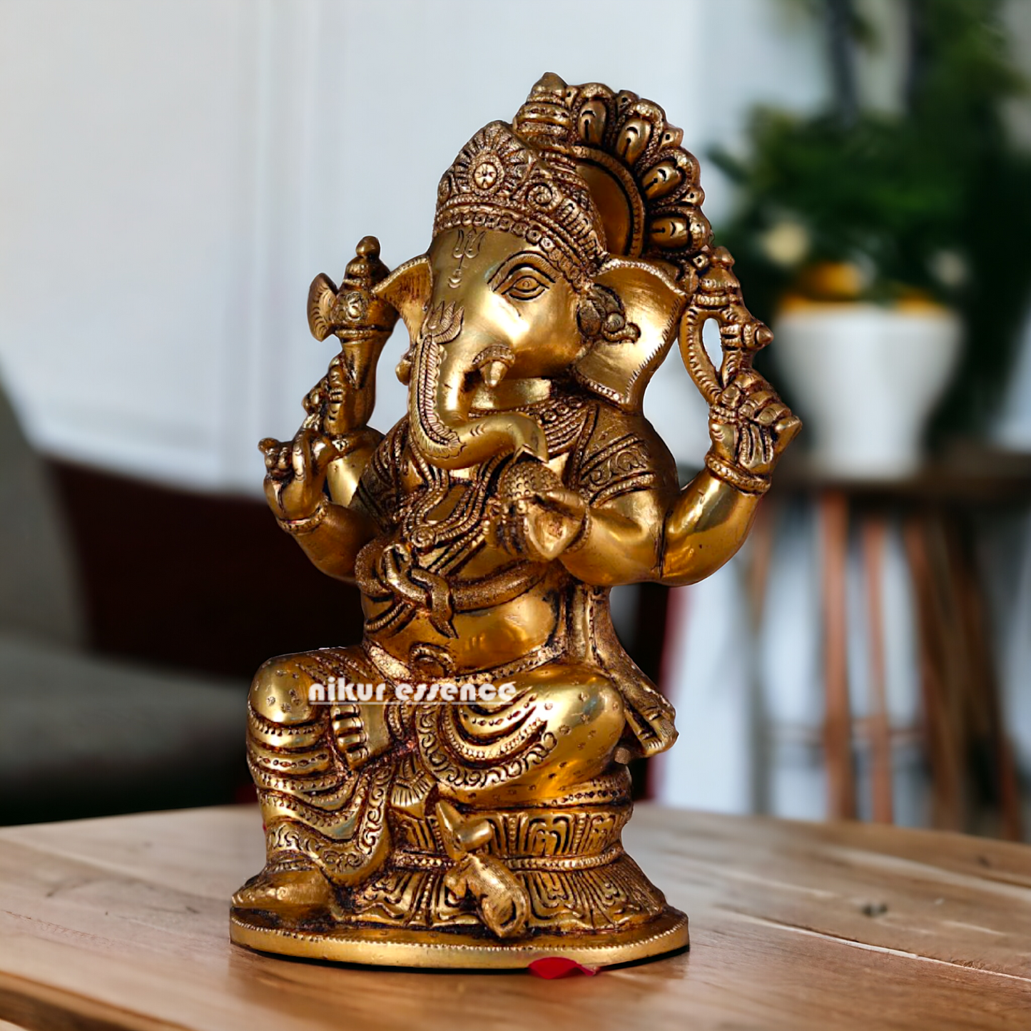 Pital Ganesha Seated Brass statue - 11 inches Nikuressence