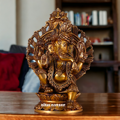 Solid Brass Ganesha Seated Brass statue - 12 inches Nikuressence